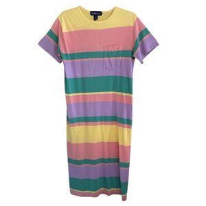 90s Polo Ralph Lauren T Shirt Maxi Dress Womens S Cotton Striped Beach Coverup